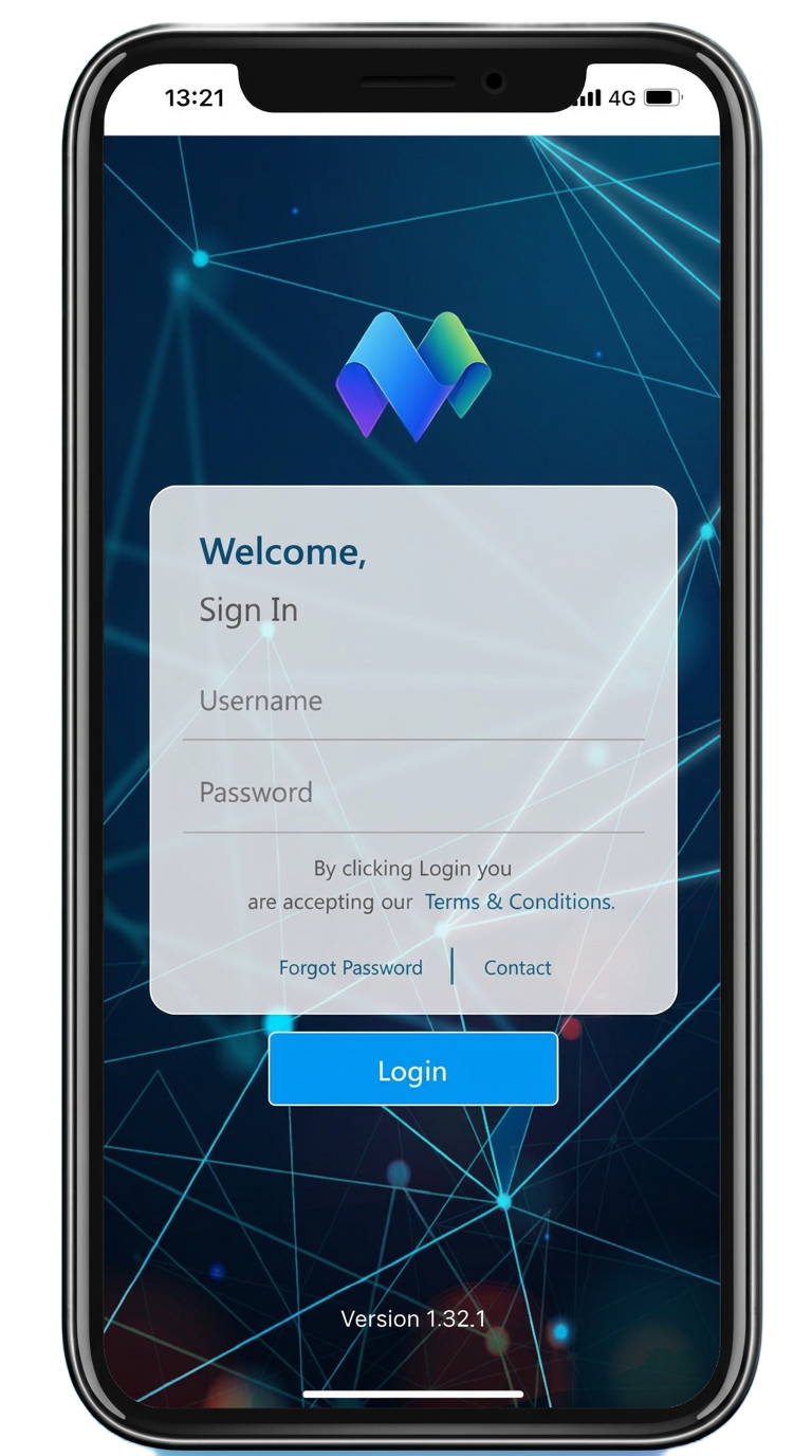 Magnitude mobile app login screen on a phone